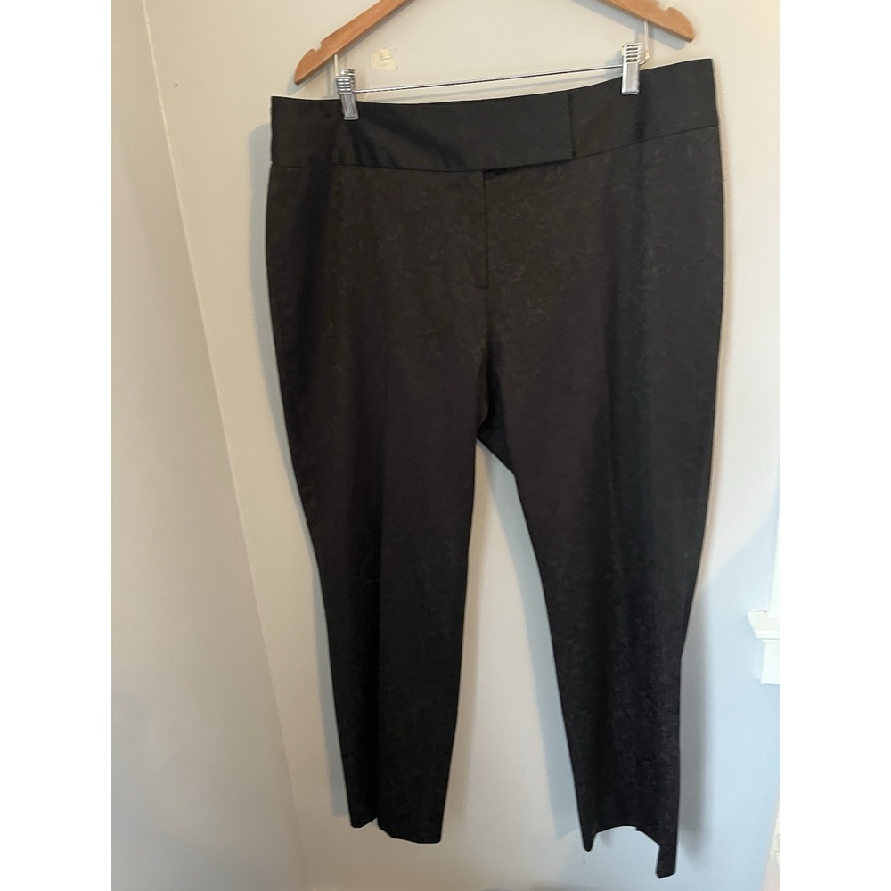 CONTEXT Women's Dress Pants 18W Black Jacguard Floral Straight Leg High Rise